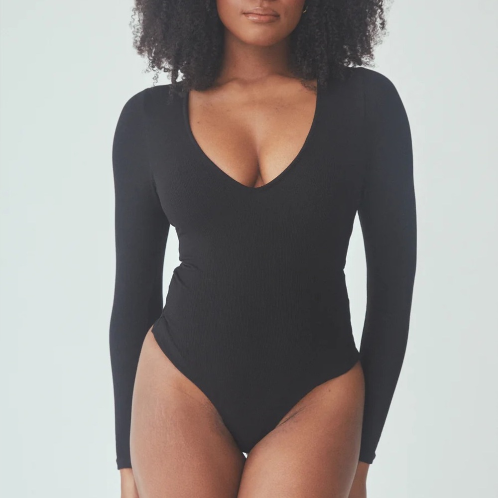 Klassy Network Deep V Long Sleeve Ribbed Bramisuit
